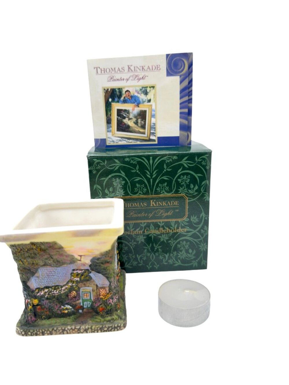 Thomas Kinkade Painter Of Light Porcelain Candleholder Cottage Tealight Box Vtg